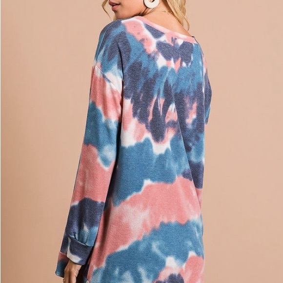 BiBi Tie Dye French Terry Pull Over with Front Stitching Detail - Picture 10 of 12